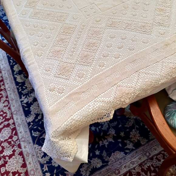 Cream colored Crochet TableCloth 60" x 78" - Picture 9 of 15